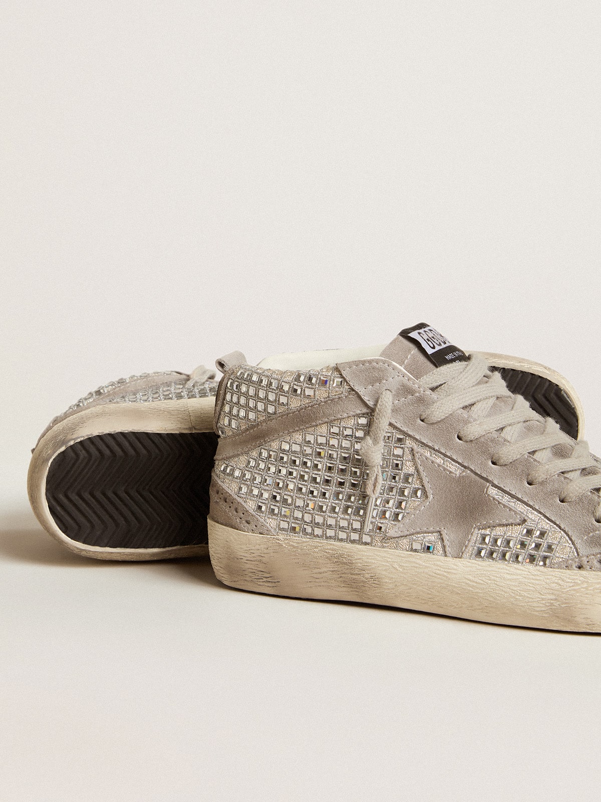 Golden Goose - Mid Star In Silver Suede With Swarovski Crystals And Suede Star, Woman