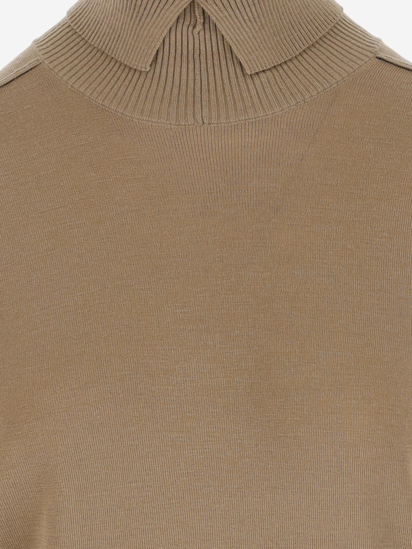 High-neck wool jumper - Brown