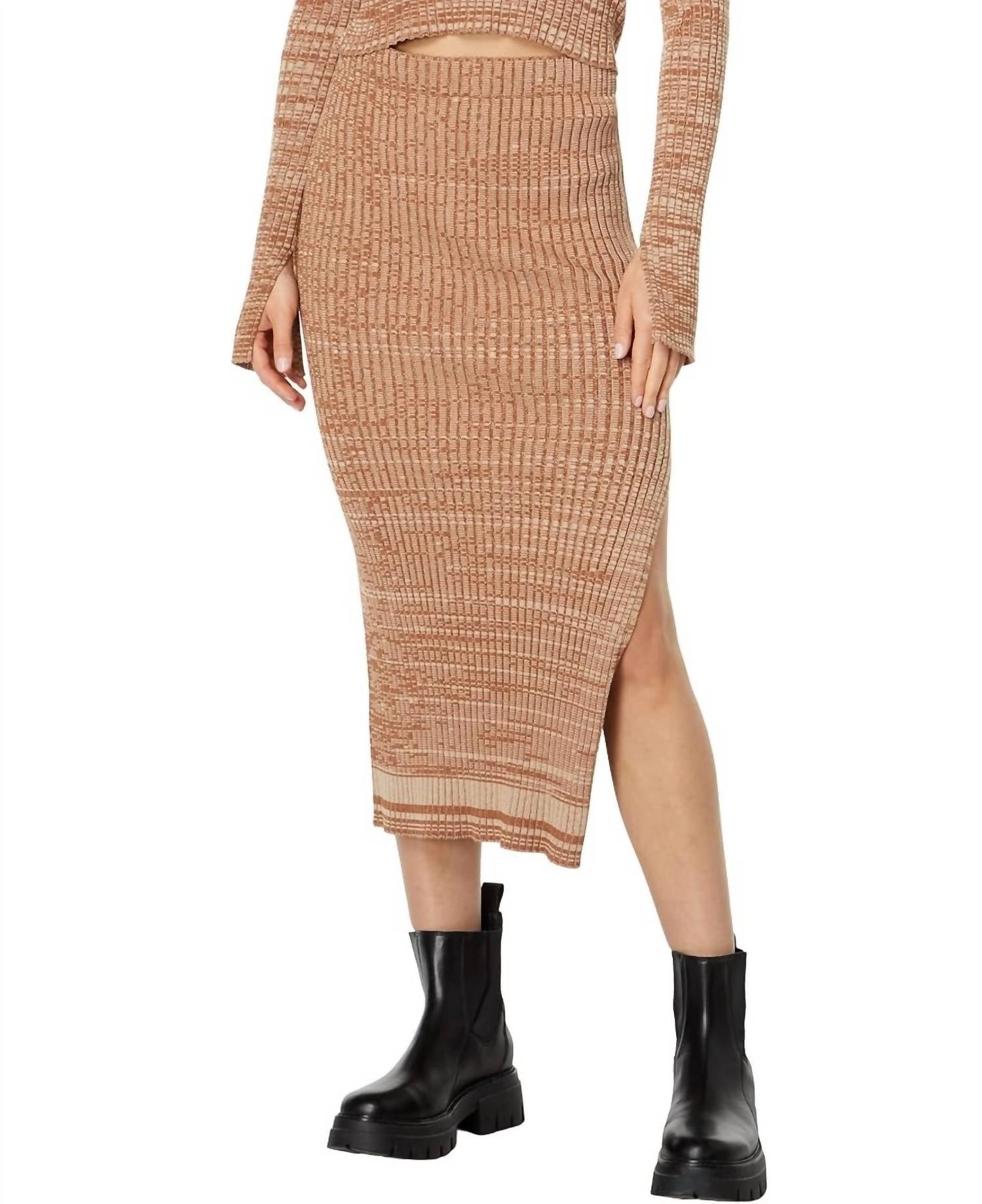 Cosmo Rib Sweater Midi Skirt In Brown