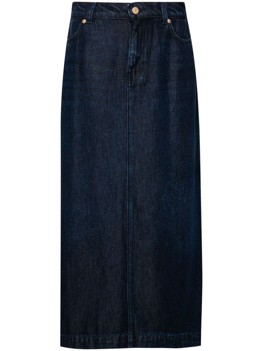 Blue Lyocell Midi Slit Skirt