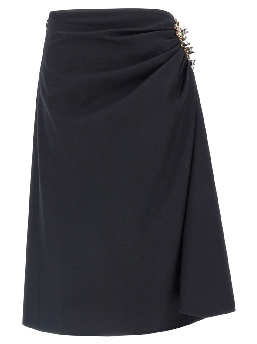 Navy Blue Draped Skirt With Brooch Skirts Blue
