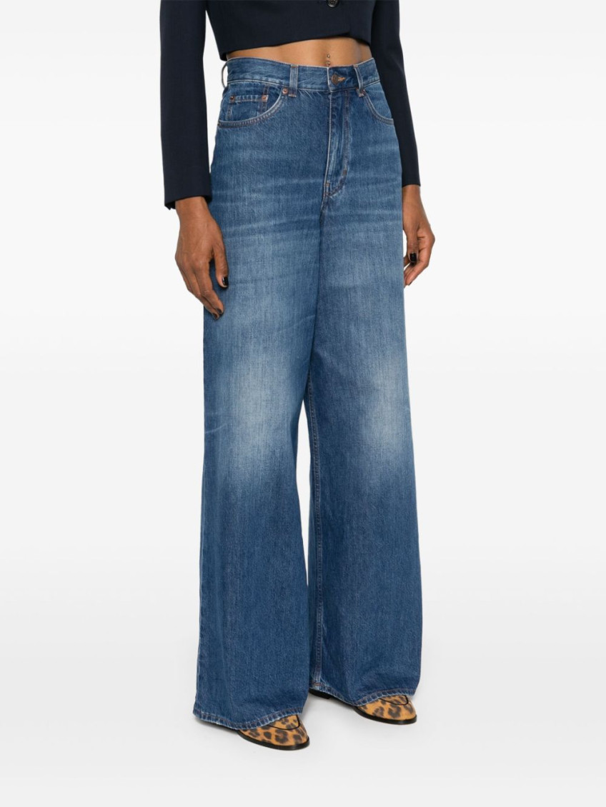 Blue Cotton wide-leg denim jeans