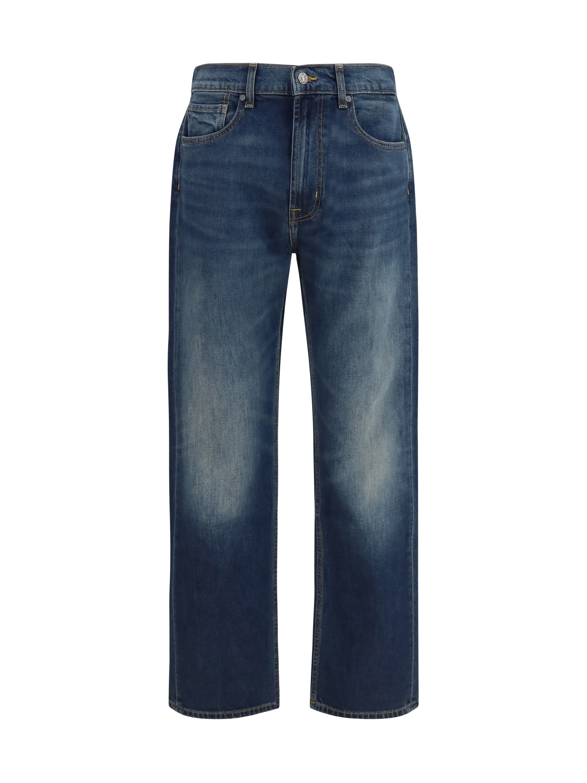 Faded-Wash Denim Jeans — Blue