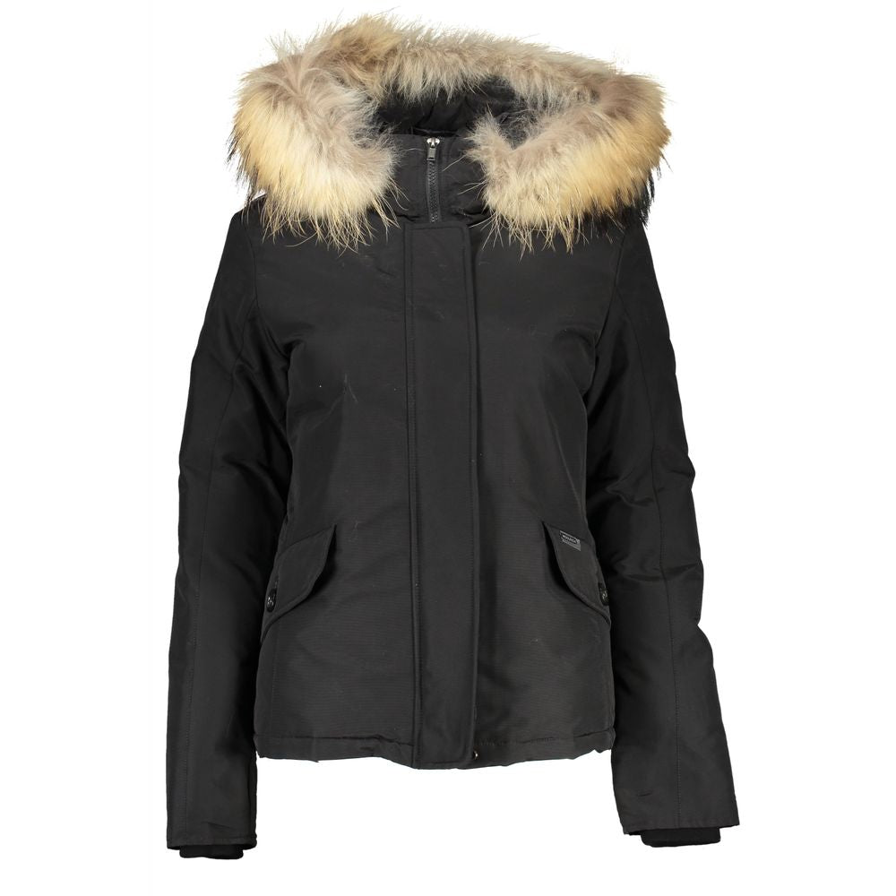 Removable Fur-Trimmed Hood Down Jacket — Black