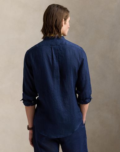Slim Fit Linen Shirt Man Shirt Navy Size XL Linen