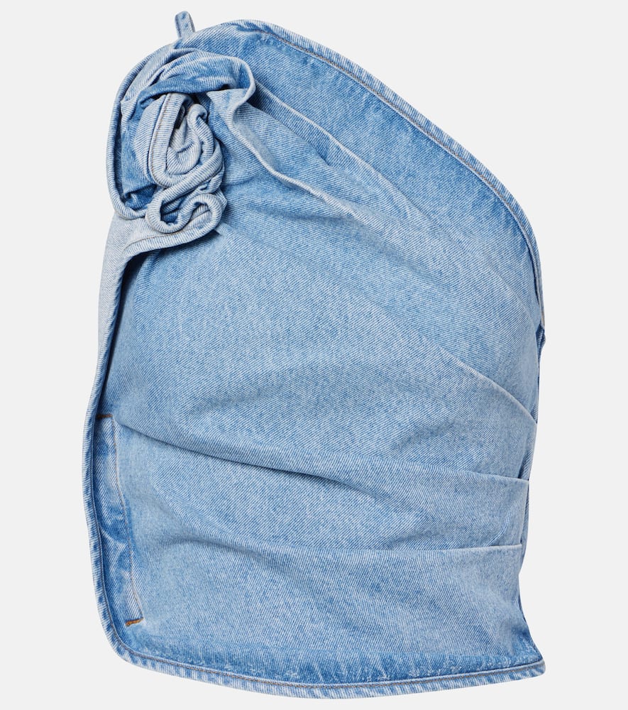 Draped one-shoulder denim top
