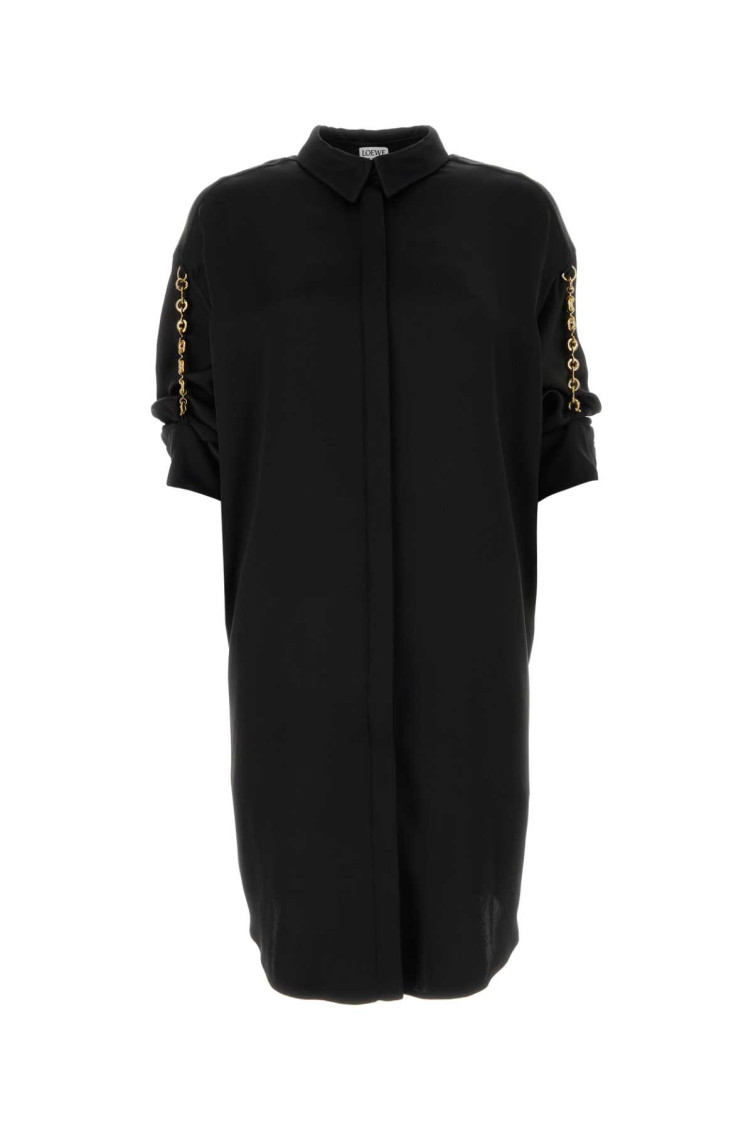 Black Satin Shirt Dress