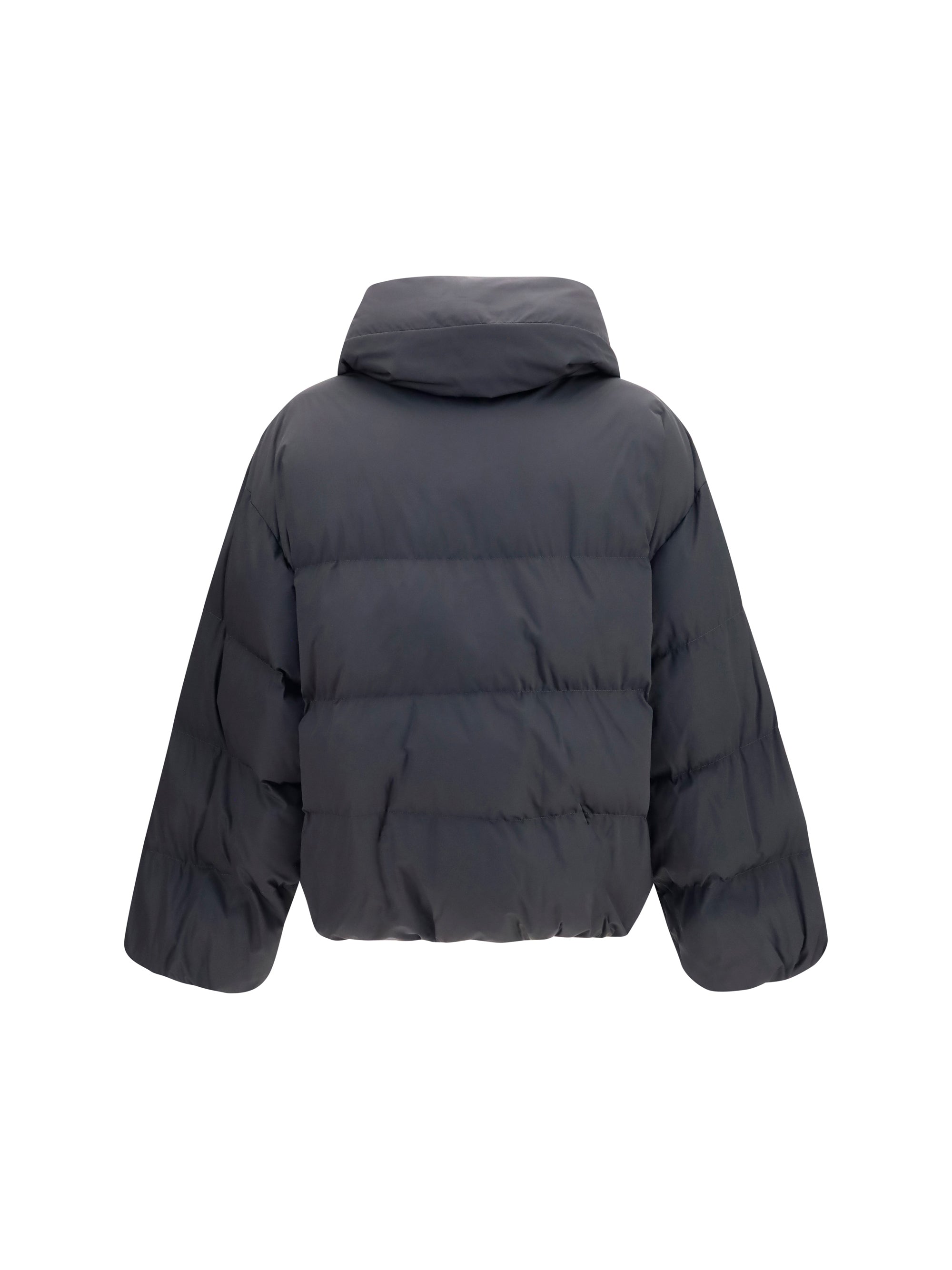Quilted High-Neck Viscose Down Jacket — Black