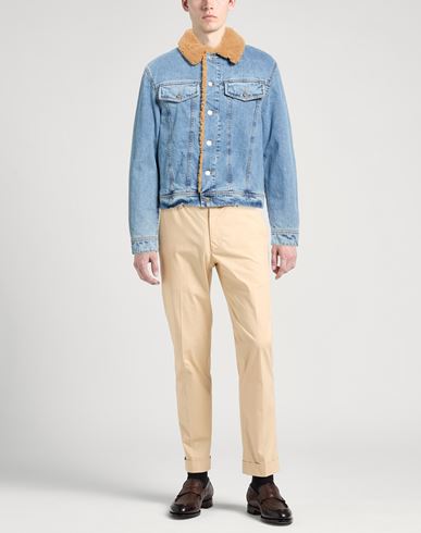 Man Denim outerwear Blue Size L Cotton, Shearling