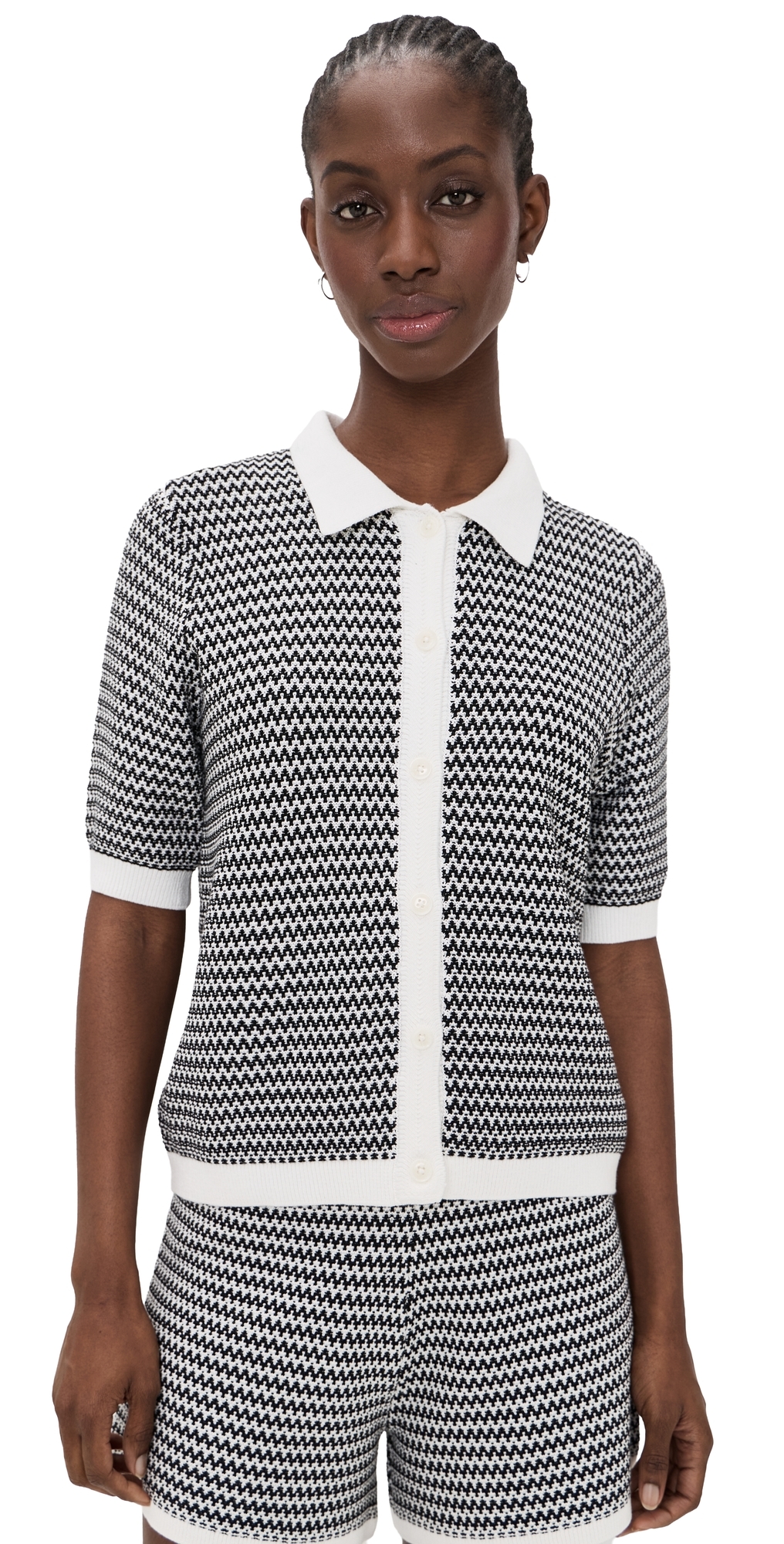 Gaelle Polo Knit Top Snow White/Black