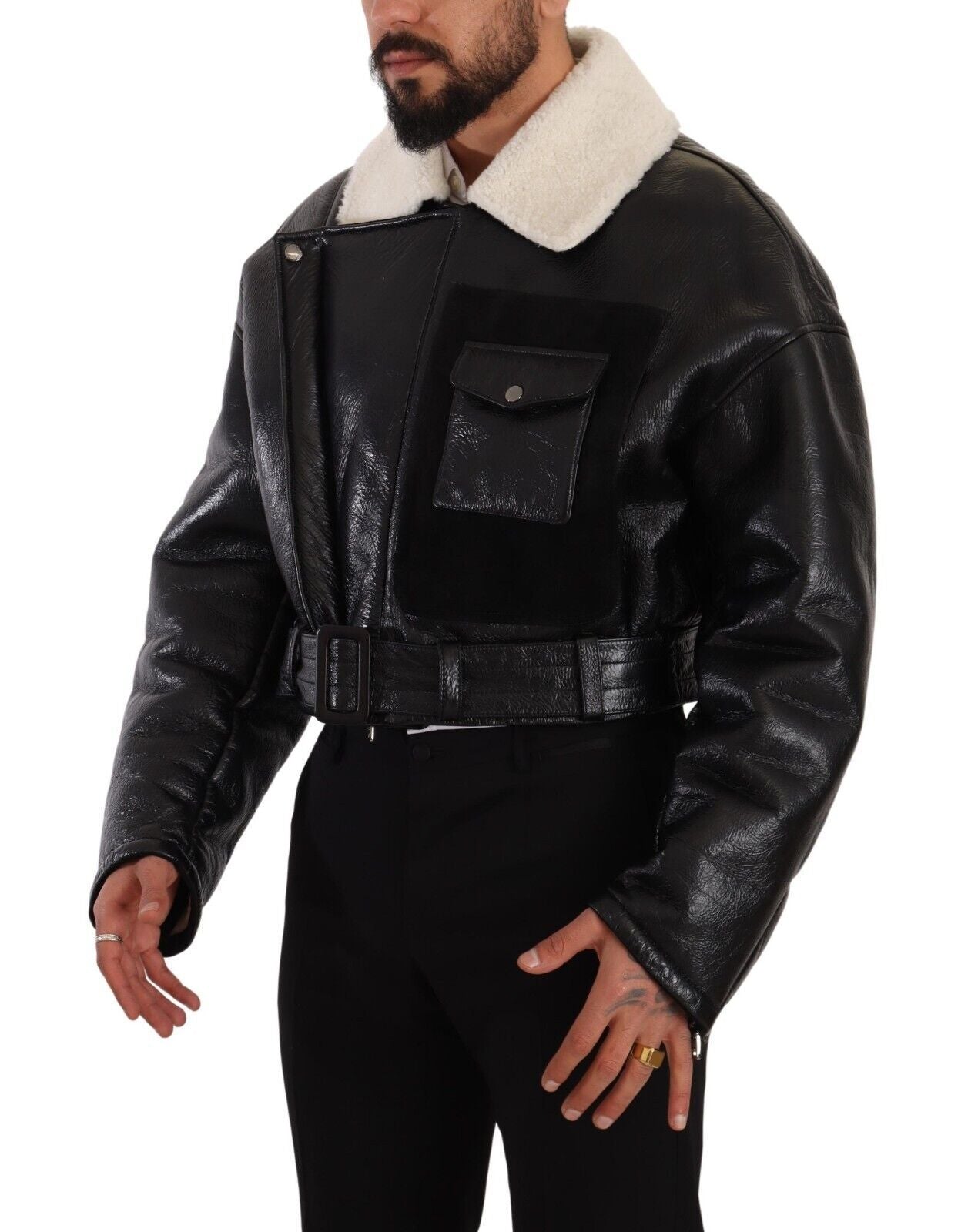 Leather Shearling Jacket — Black