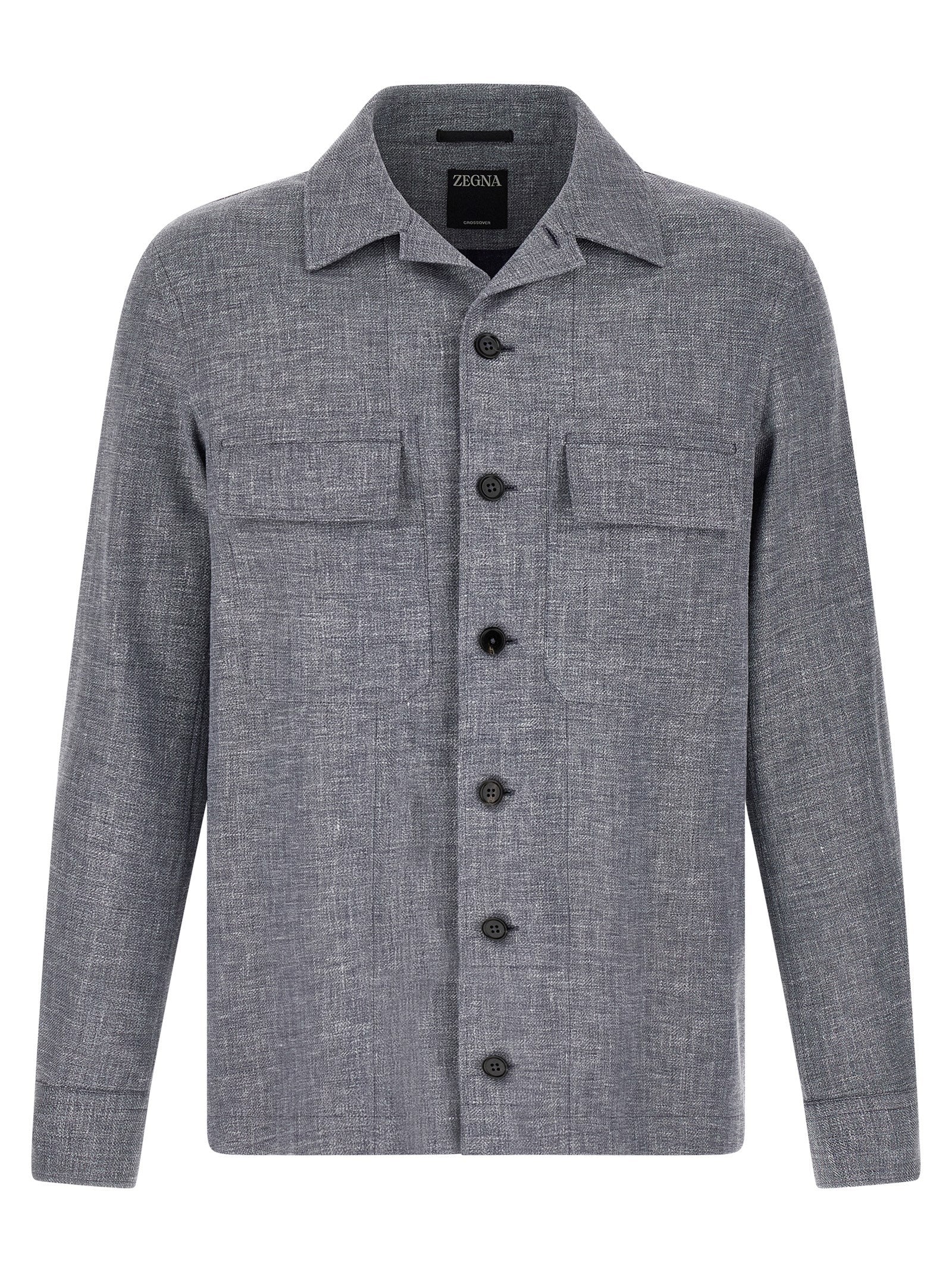 Linen-Wool-Silk Blend Overshirt — Gray