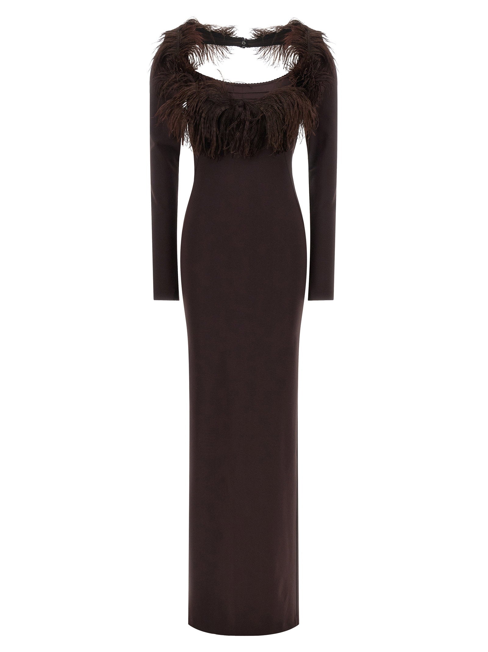Ostrich Feather-Embellished Dress — Black