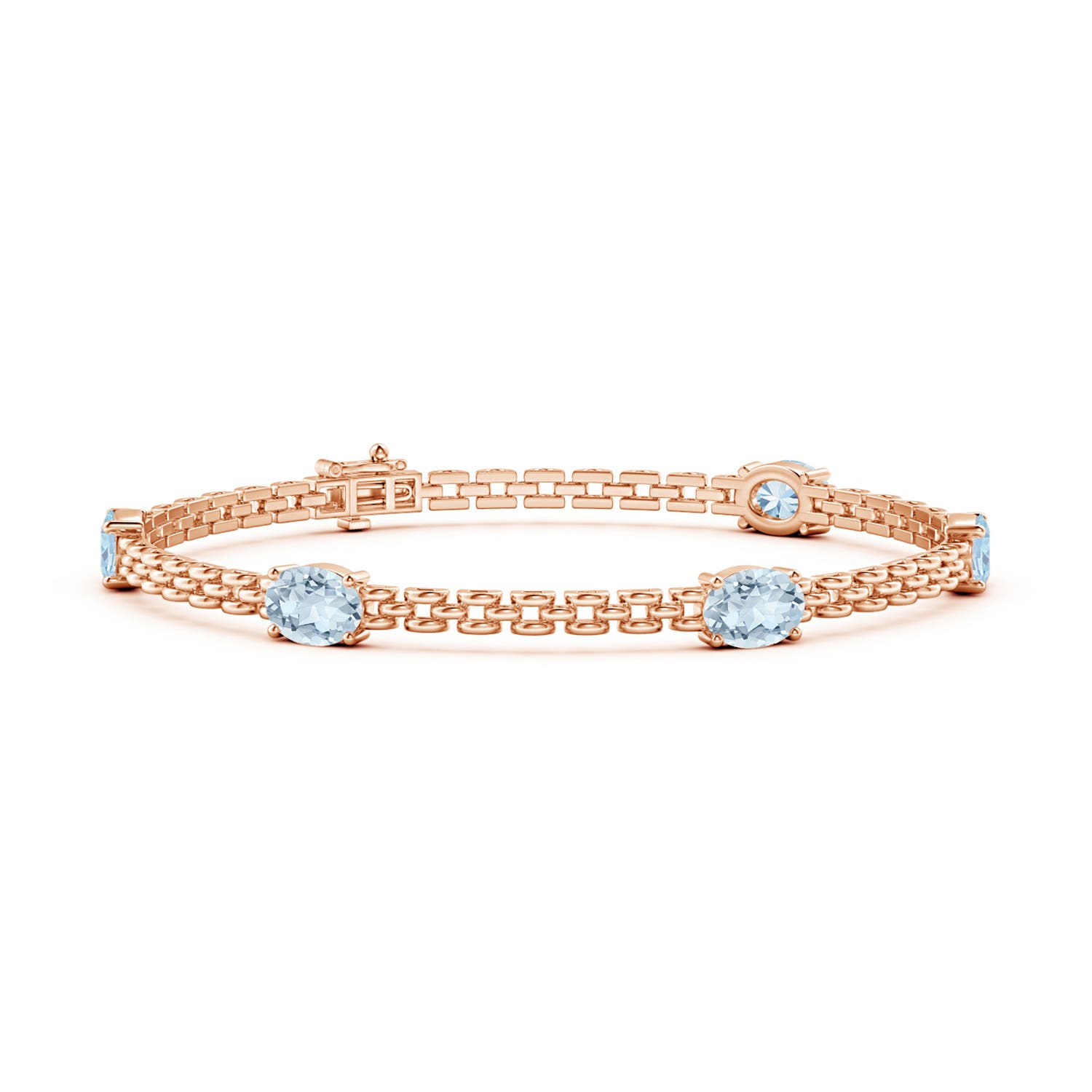 Angara 3.0 Carats Five Stone Oval Aquamarine Station Link Bracelet in 14K Rose Gold