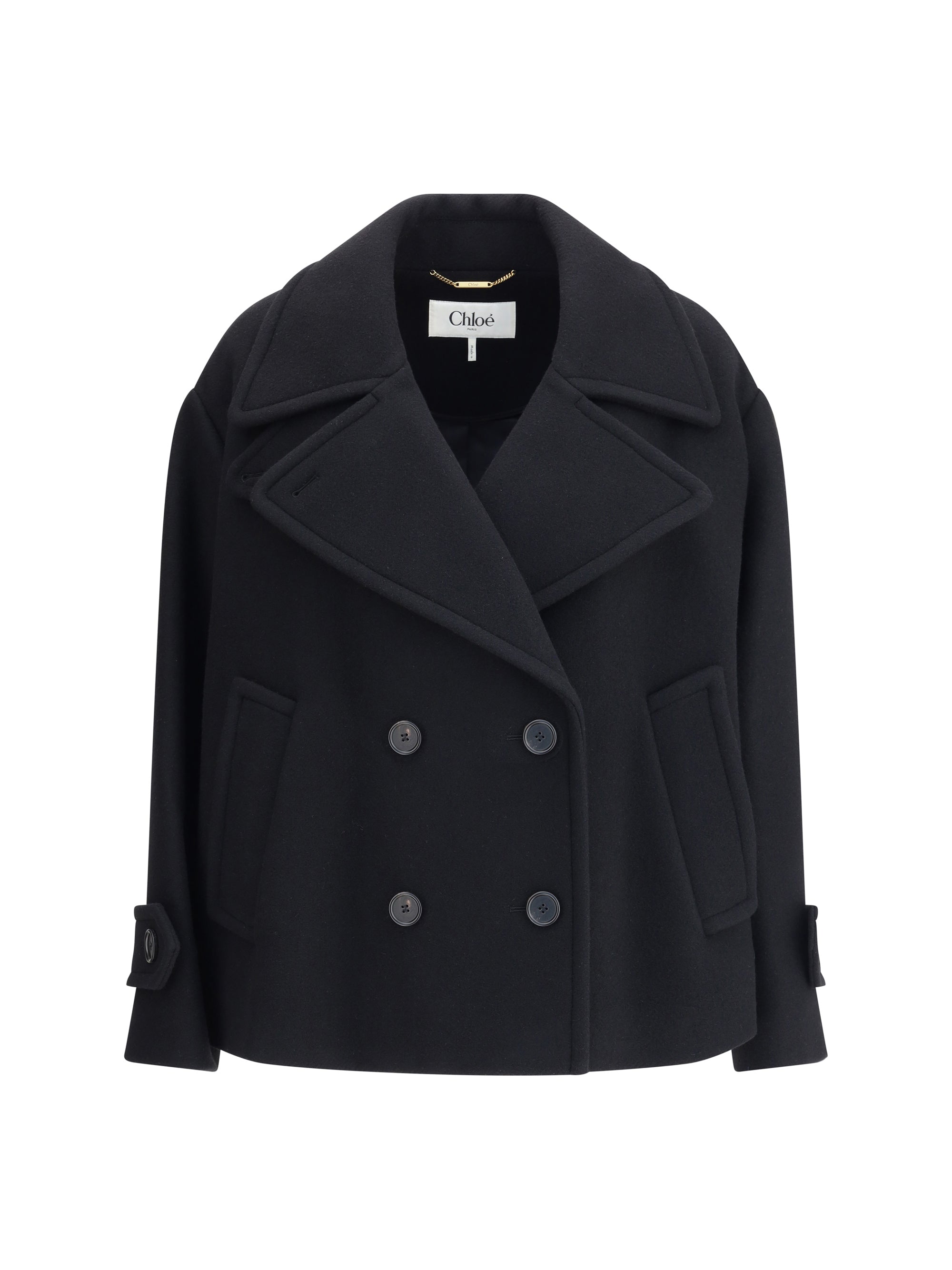 Double-Breasted Wool Coat — Black