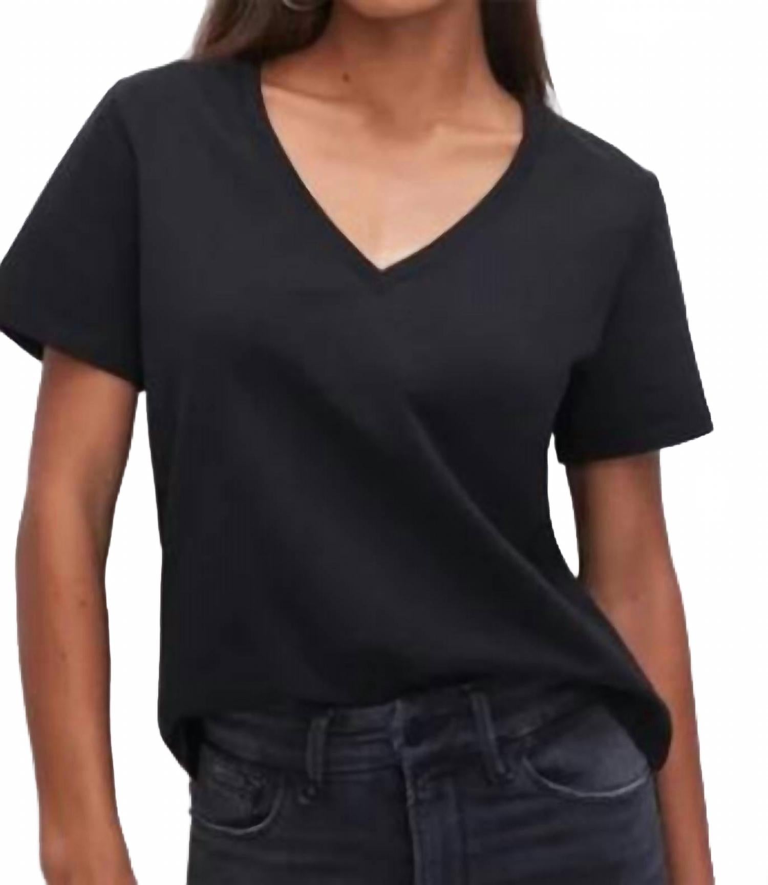 Cotton Classic V Neck Tee In Black