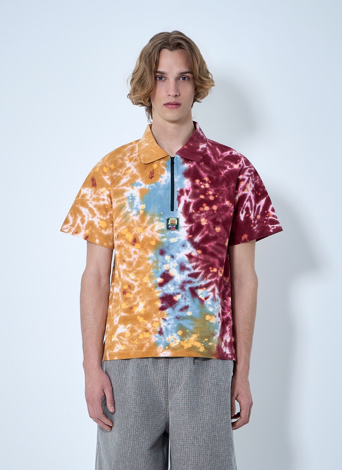 Zip-collar Tie-dye Polo Shirt