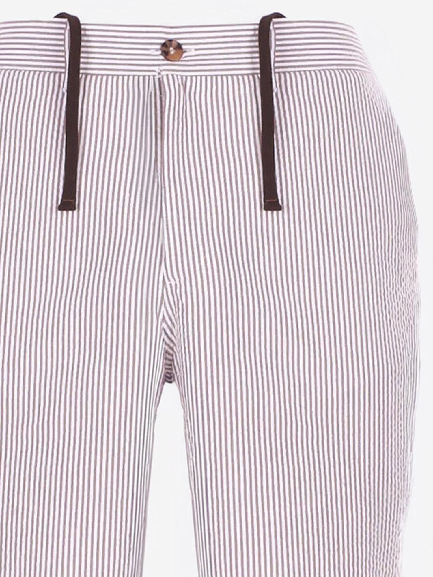 Striped Cotton Shorts — Brown