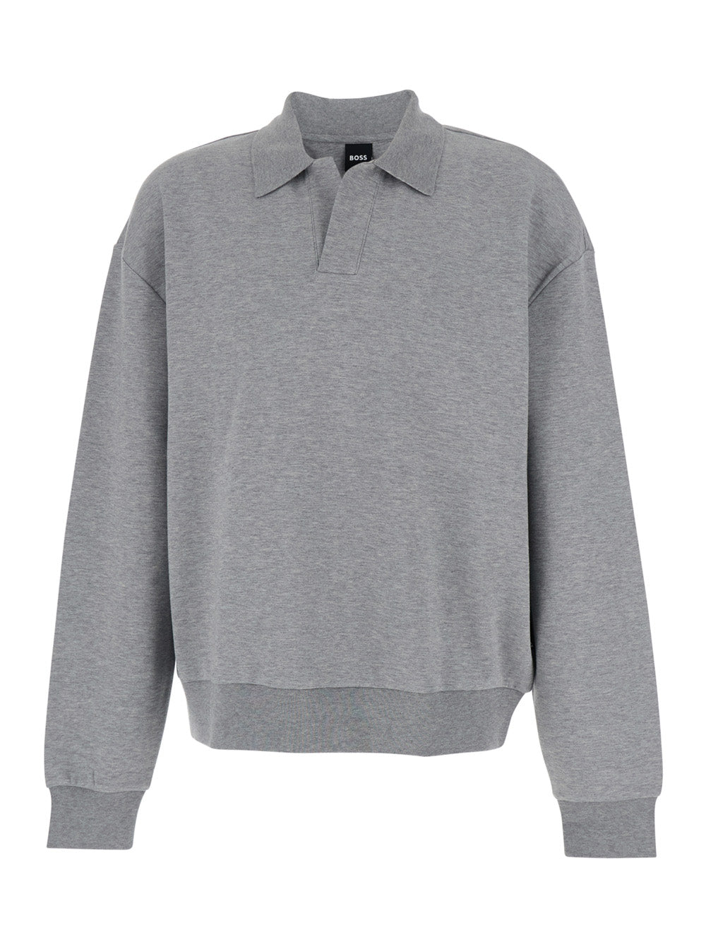 Long-Sleeve Cotton Blend Polo — Gray
