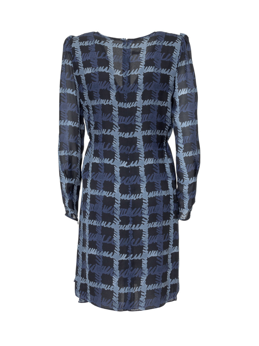 Blue Printed V Neck Midi Dress