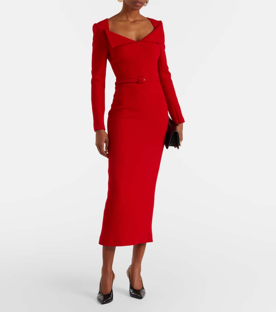 Belted wool midi dress