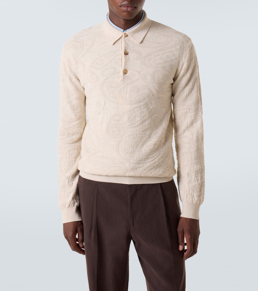 Jacquard wool-blend polo sweater