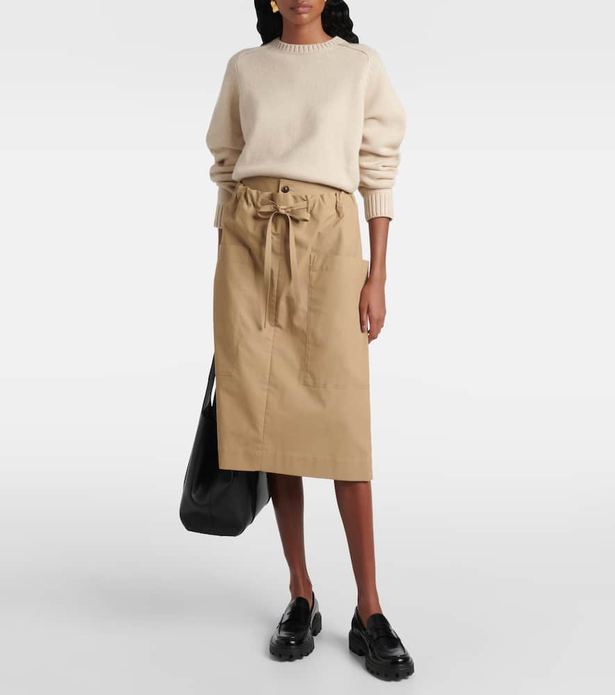 Tie-detail coated cotton midi skirt