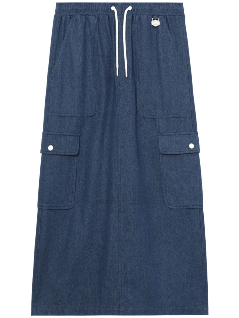 Elasticated-waist denim midi skirt - Blue