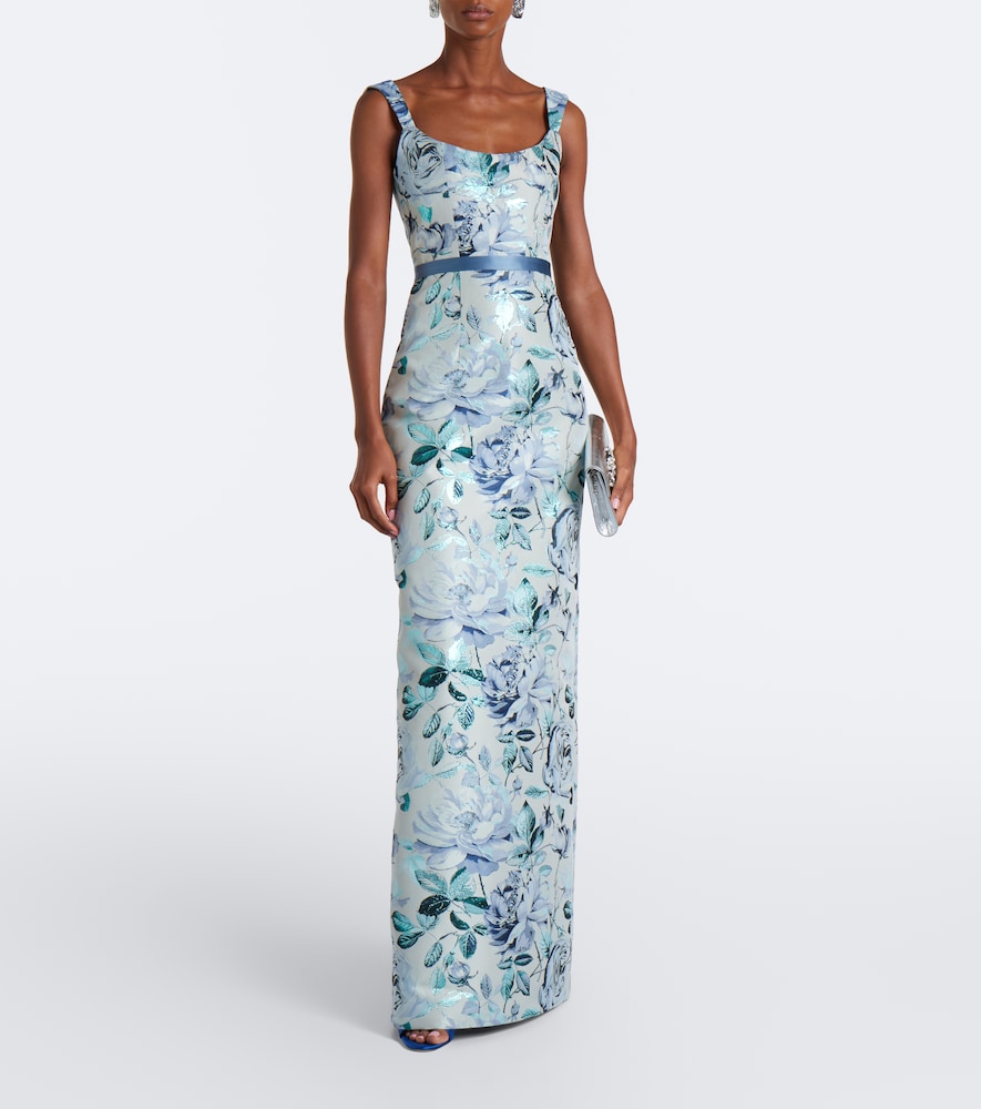 Robin belted floral brocade gown