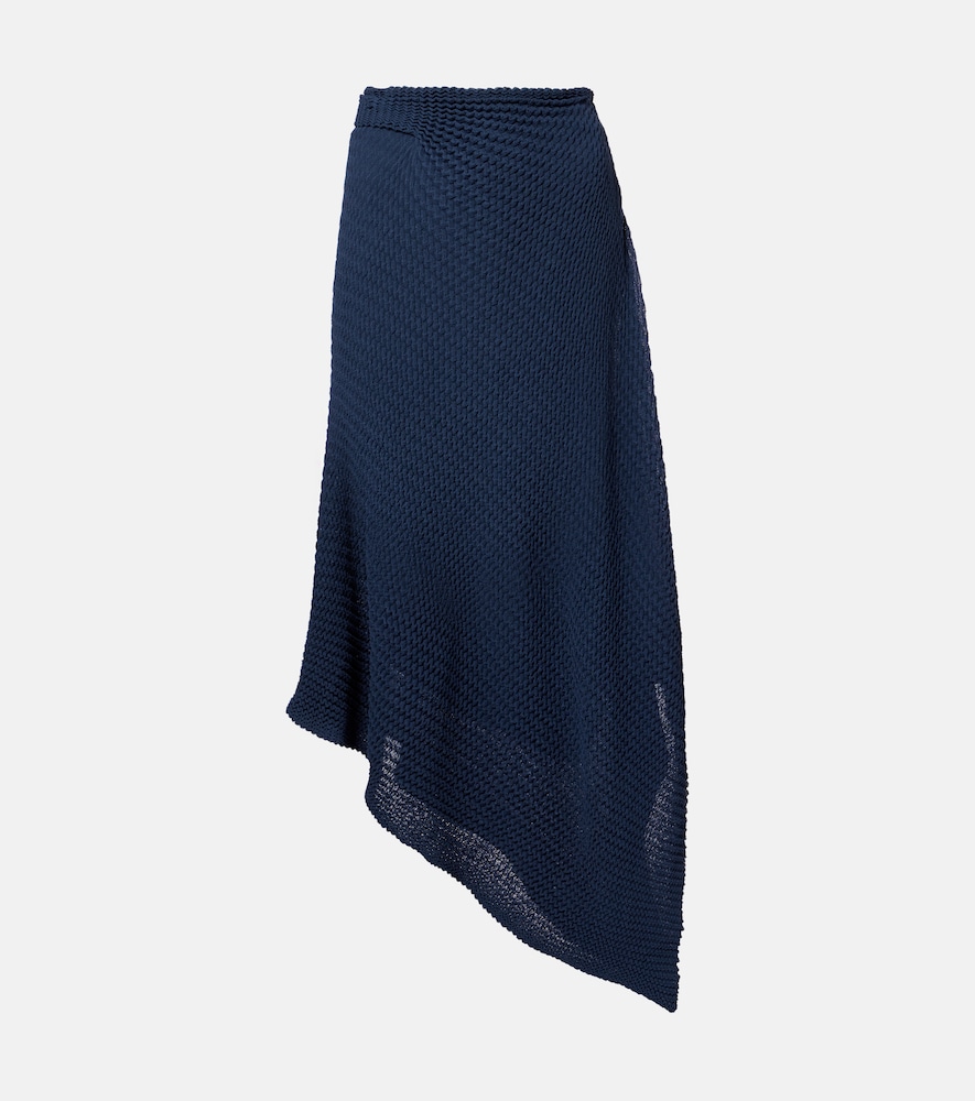 Draped knitted cotton-blend midi skirt