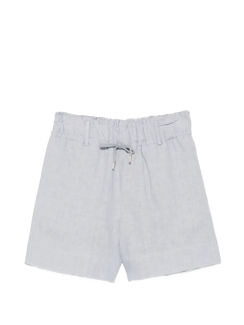 Linen Drawstring-Waist Shorts — Light Blue