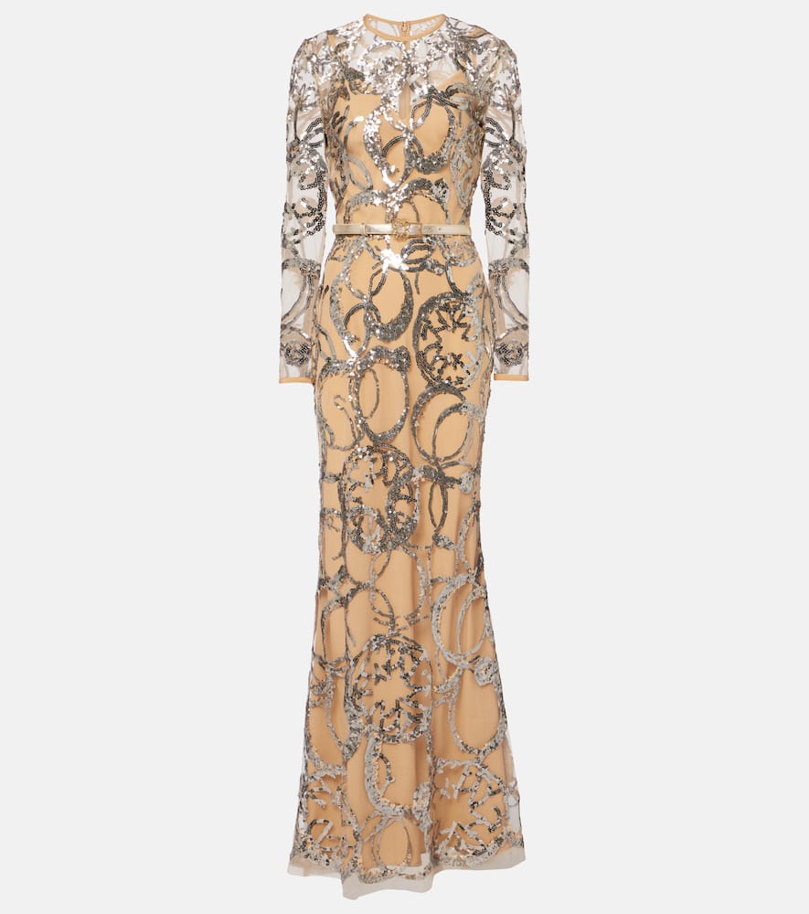 Sequined sheer tulle gown