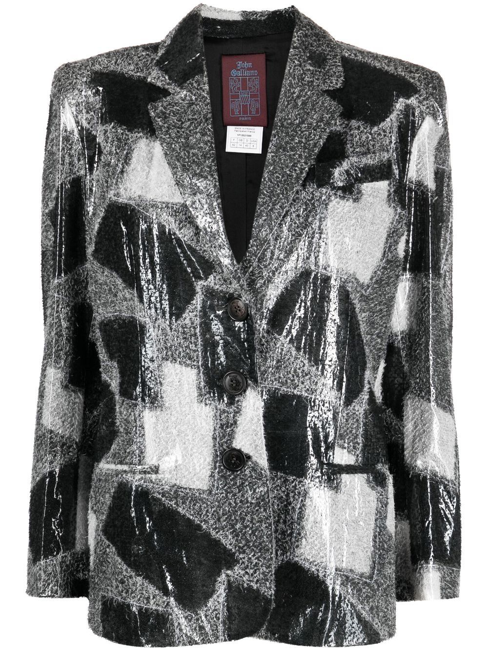 1990s patchwork-pattern single-breasted jacket - Black
