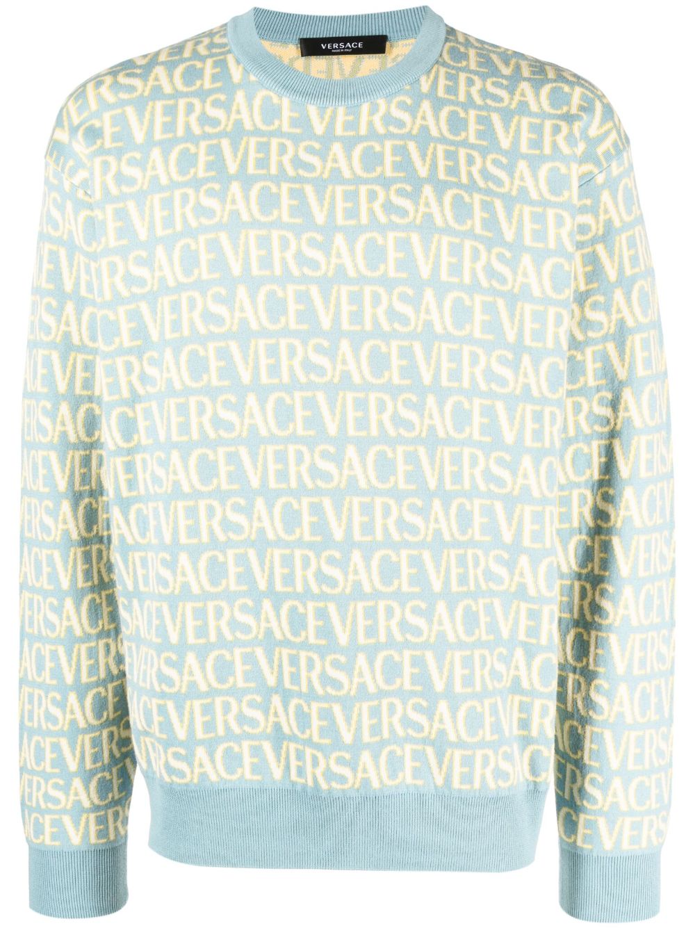 Allover-jacquard cotton jumper - Blue