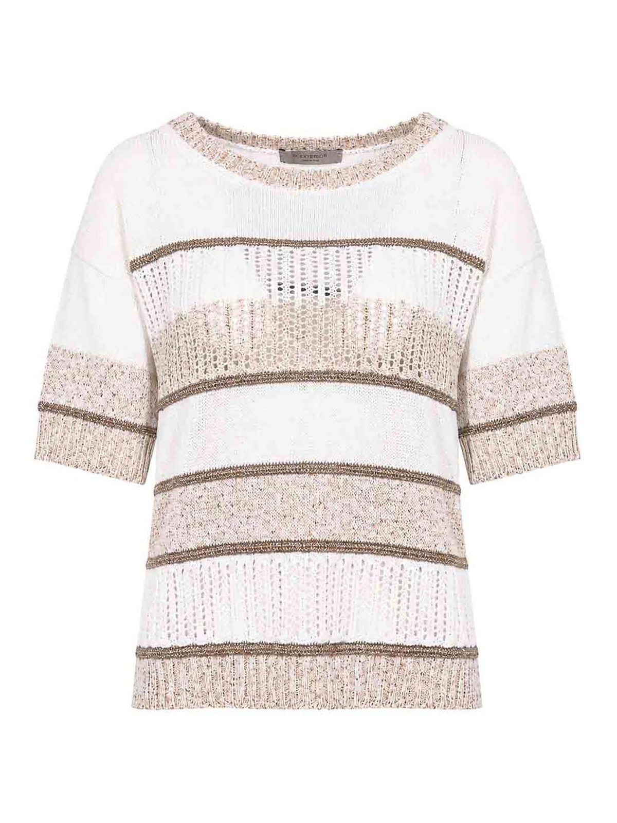 Striped Perforated Cotton and Viscose Sweater
