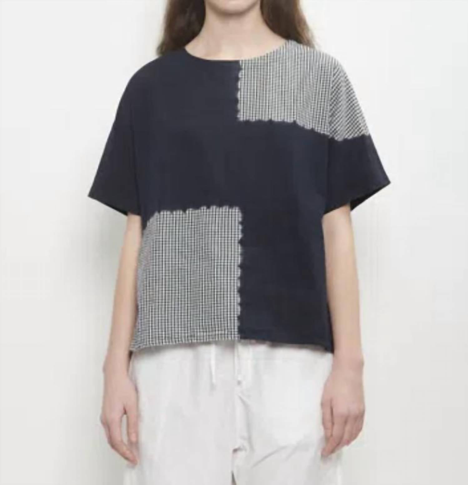 Women's Cotton Gingham Check Woven T-Shirt In Black / Black