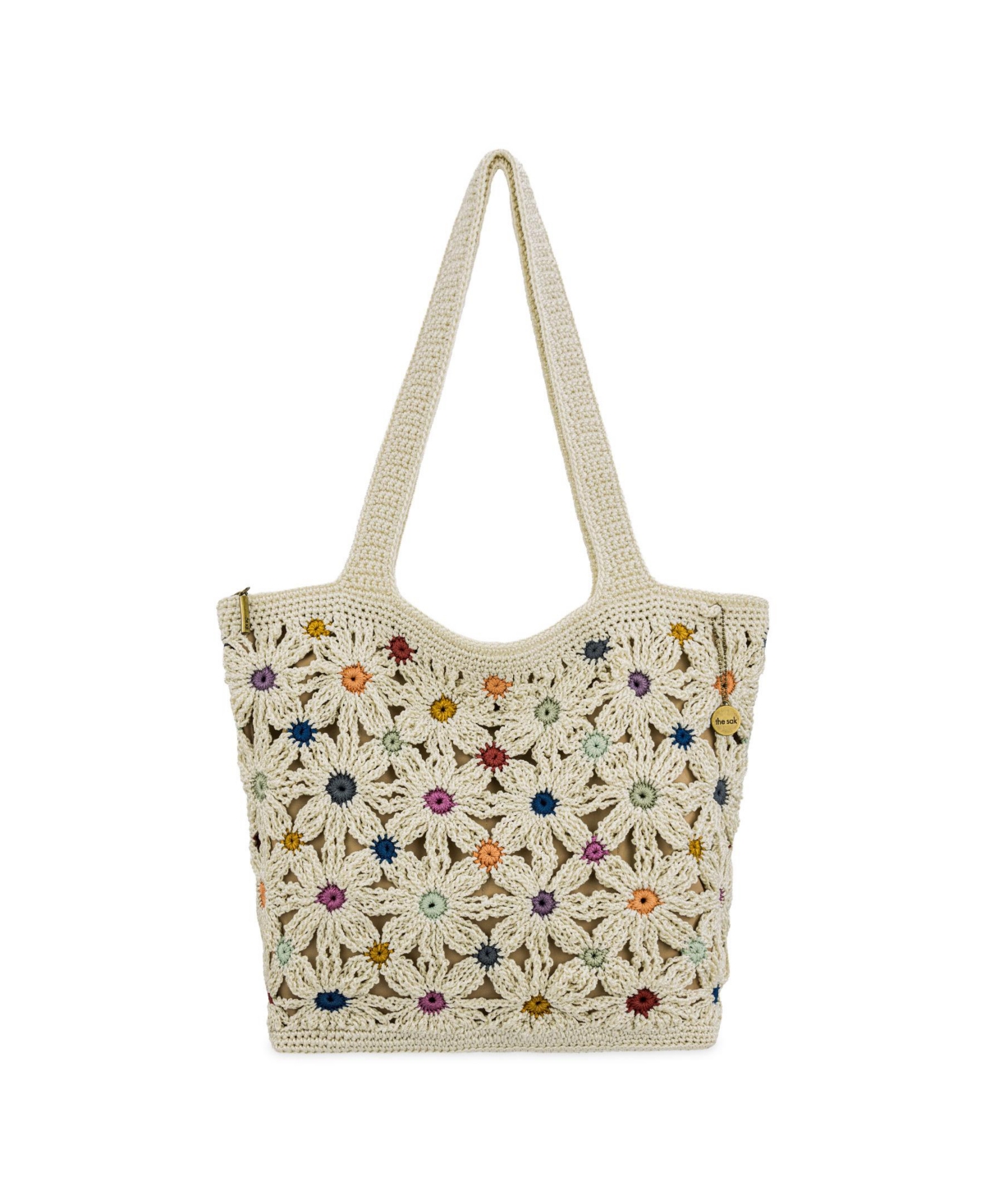 Classic Large Crochet Carryall Tote Bag - Natural Multi Flower