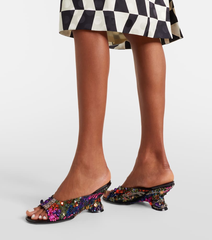 75 sequined leather wedge mules