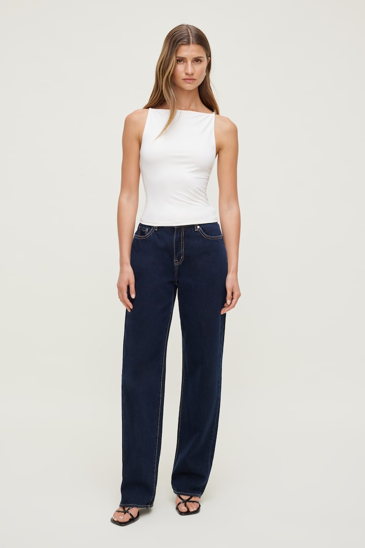Mika Mid Rise Relaxed Straight Leg Jeans - Blue - Women Clothing