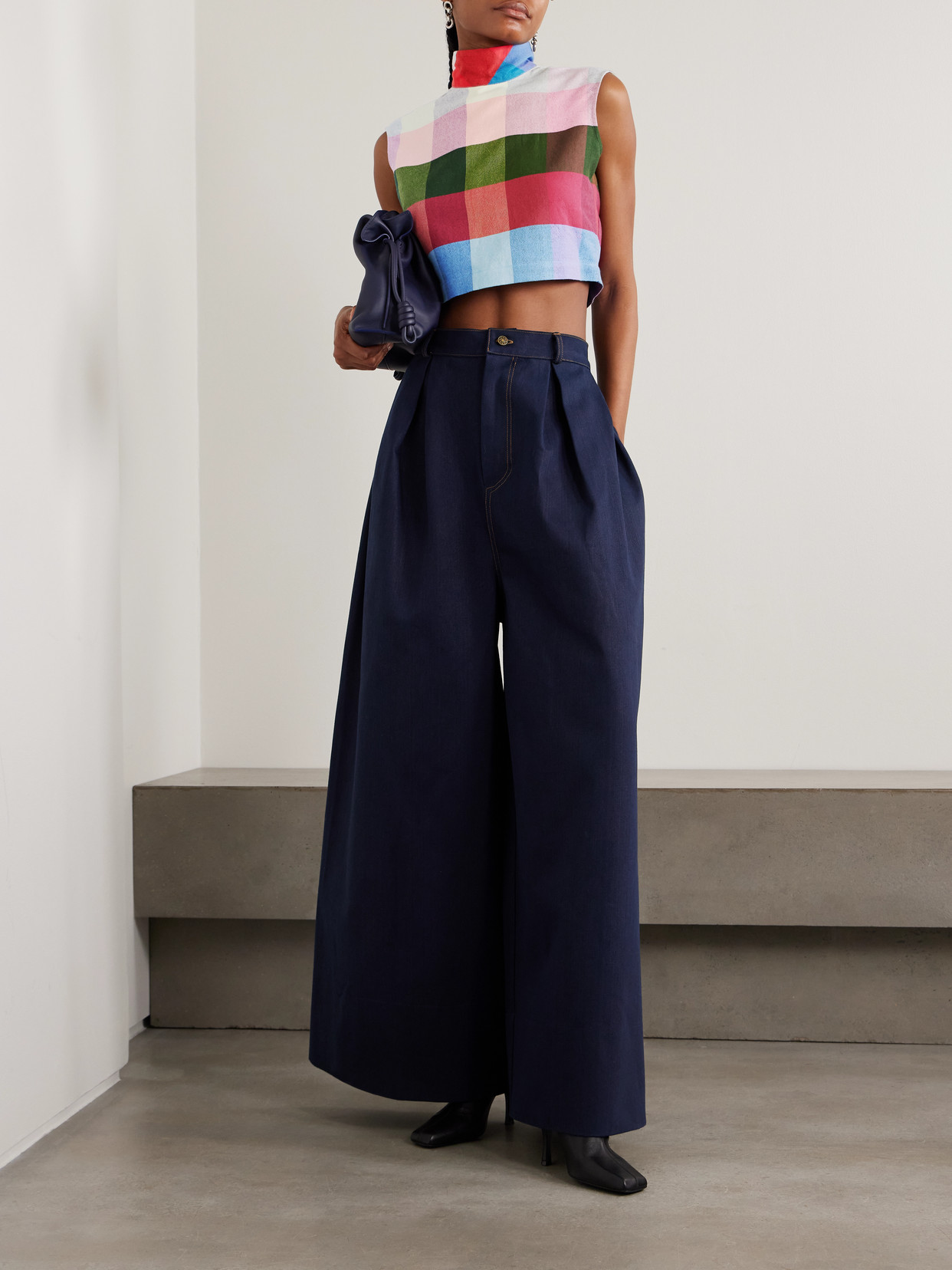 Checked Cotton-blend Turtleneck Top - Multi