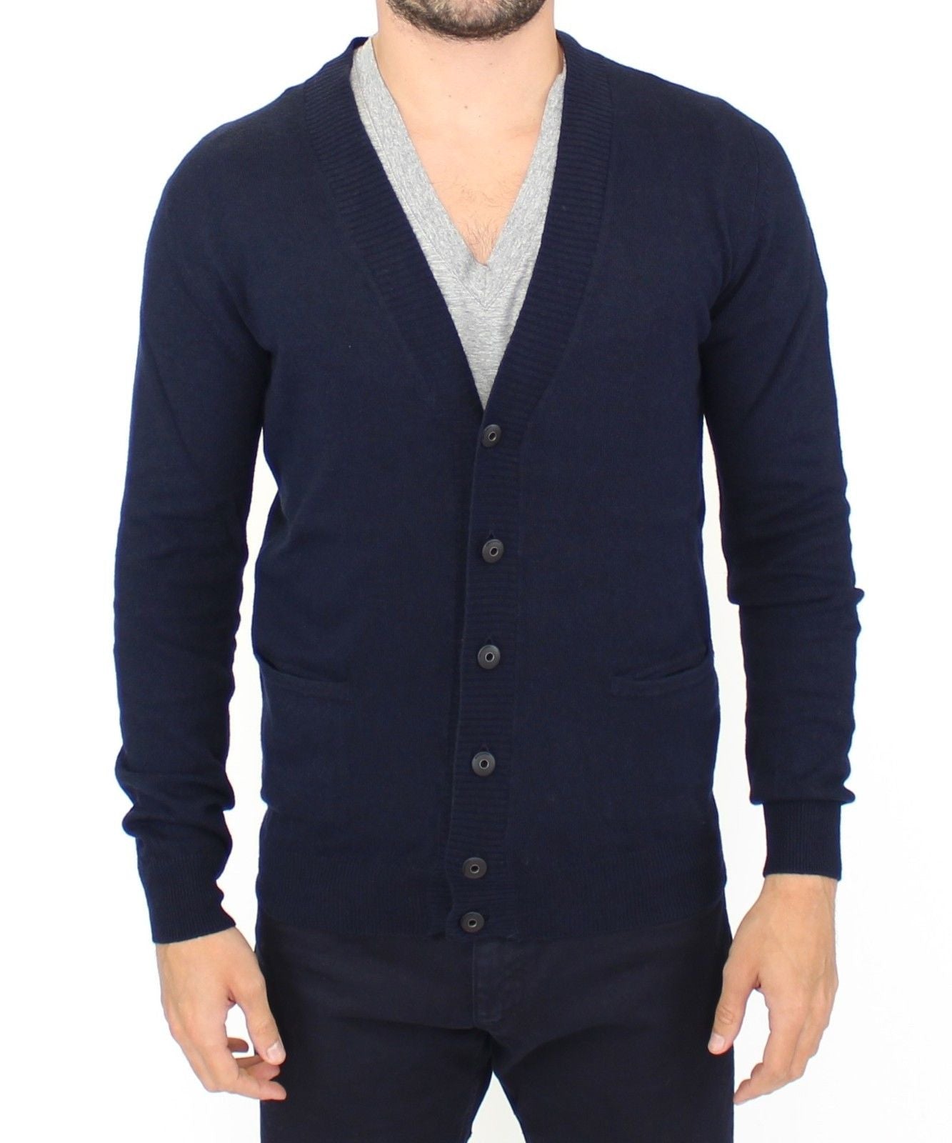 Wool-Cashmere Blend Cardigan — Navy