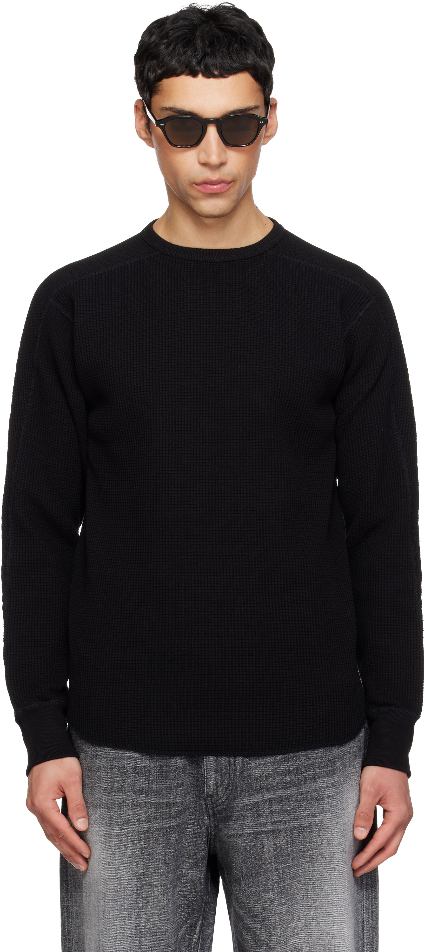 Black Crew Neck Thermal Sweatshirt