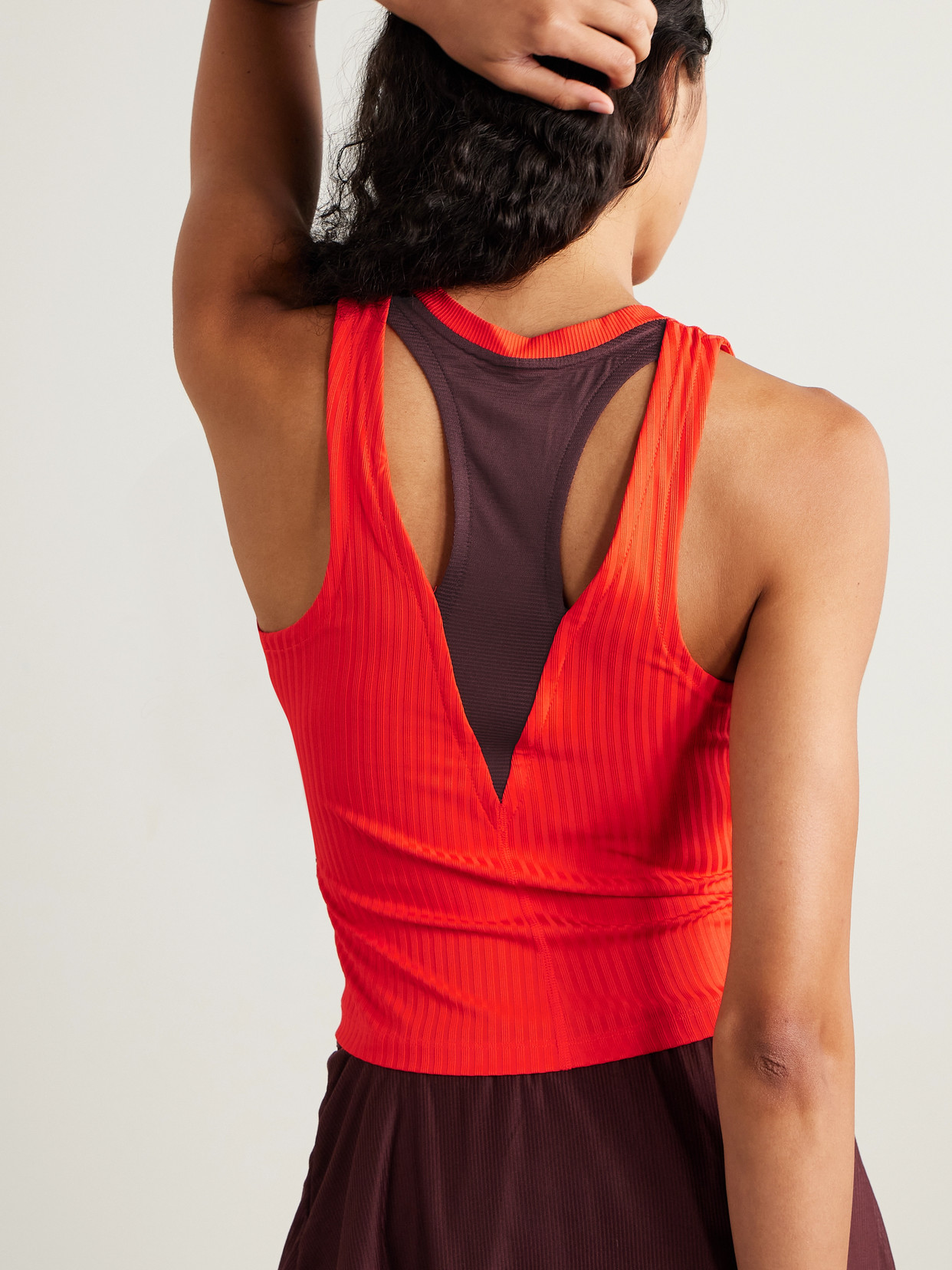 Court Slam Cutout Mesh-trimmed Ribbed Dri-fit Tennis Tank - Red