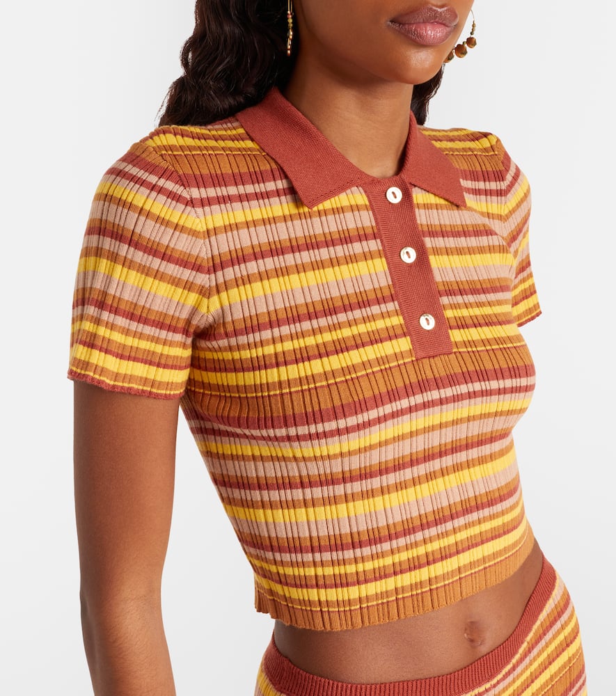 Mike ribbed-knit striped cropped polo shirt