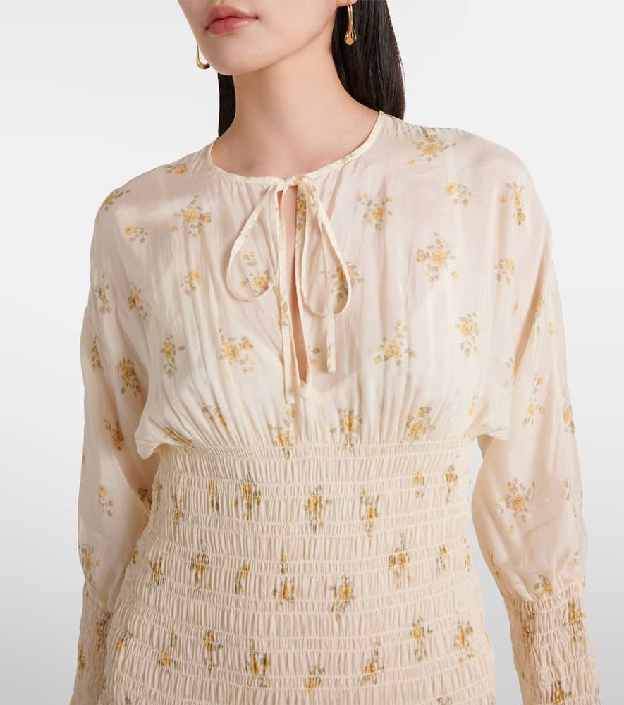 Printed smocked maxi dress