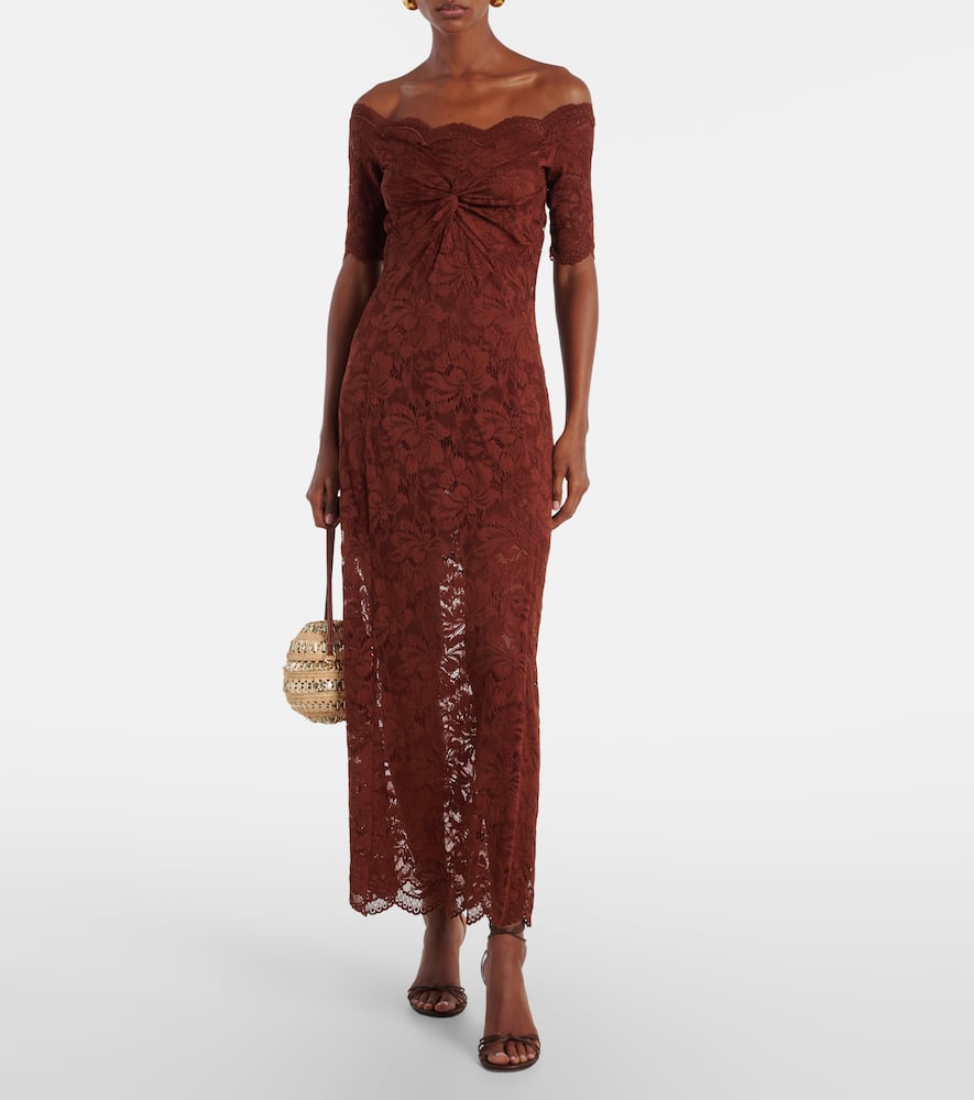 Off-shoulder lace maxi dress