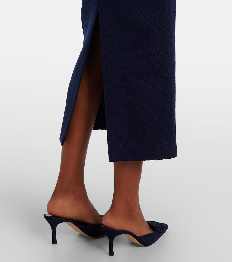 Belted bouclé midi dress