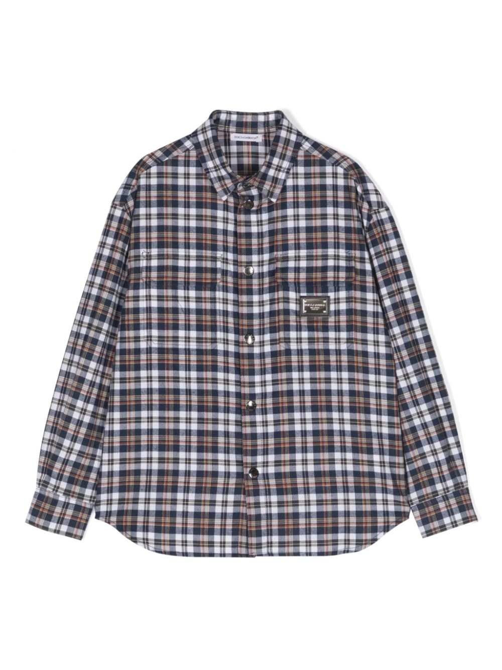 Logo-plaque checked cotton shirt - Blue