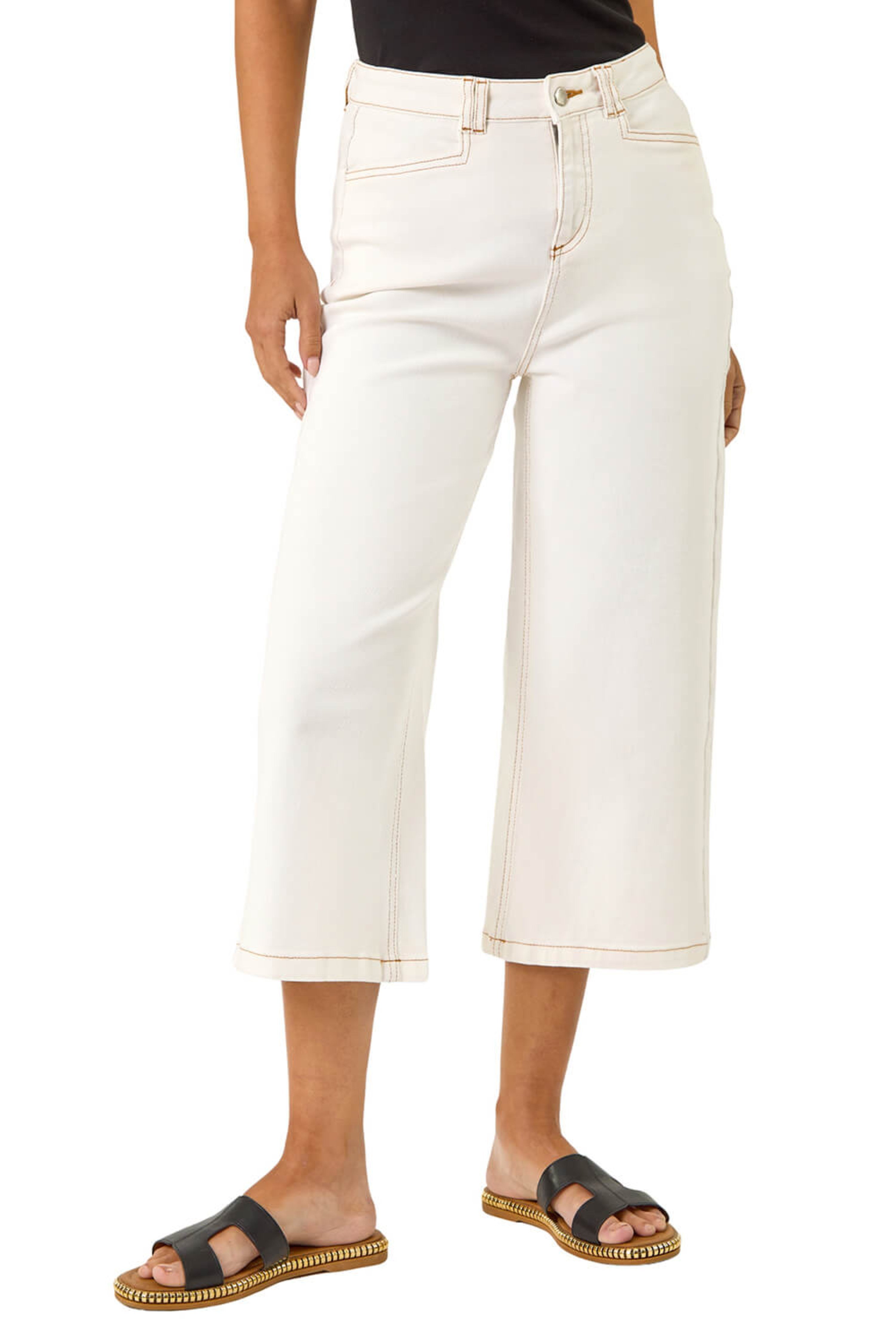 Dusk Womens Denim Pocket Detail Wide Leg Culotte - Ivory