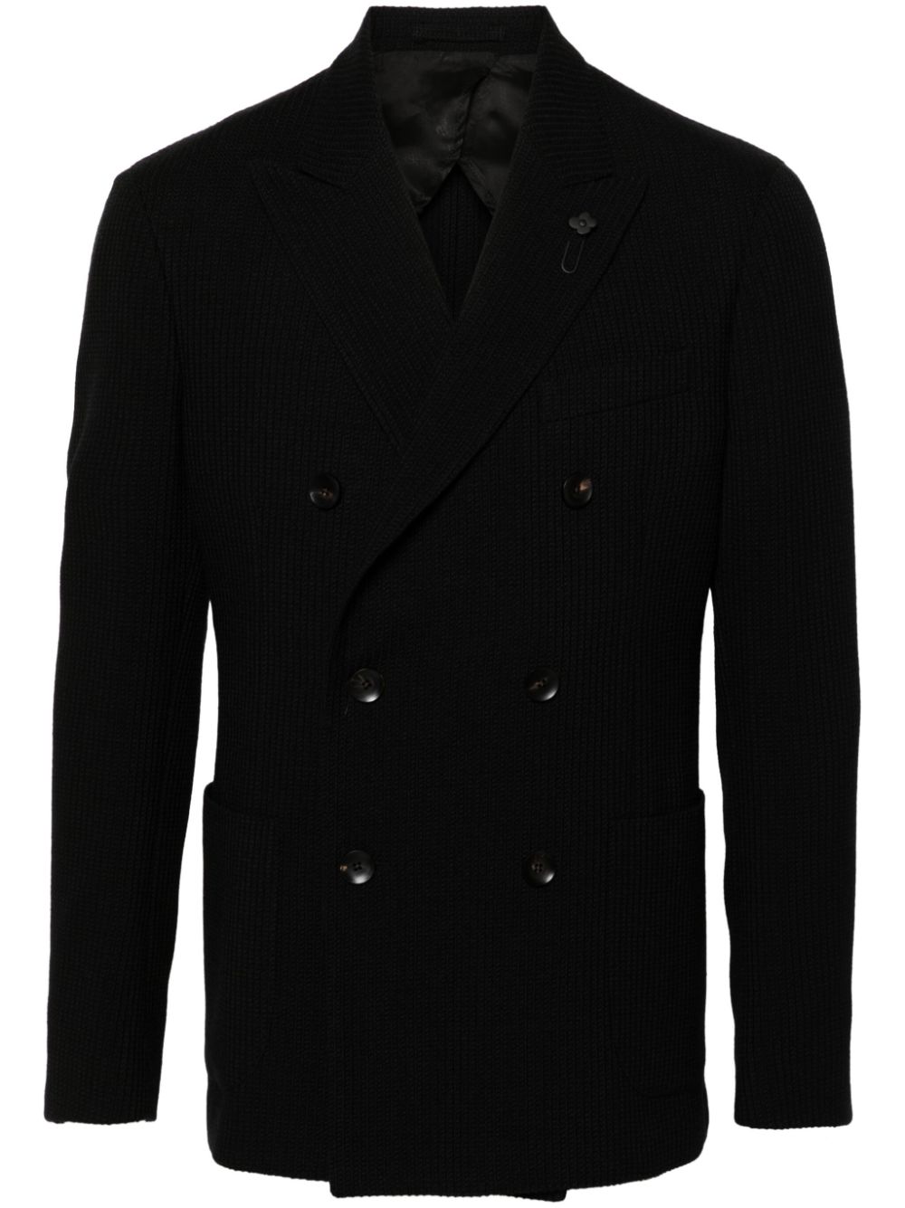Brooch-detail blazer - Black